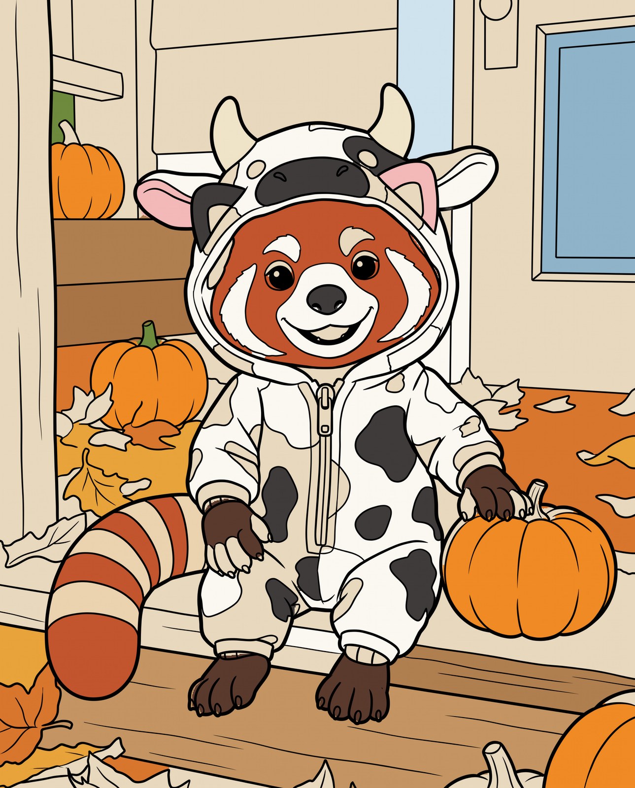 A colored example of Pom's cow costume