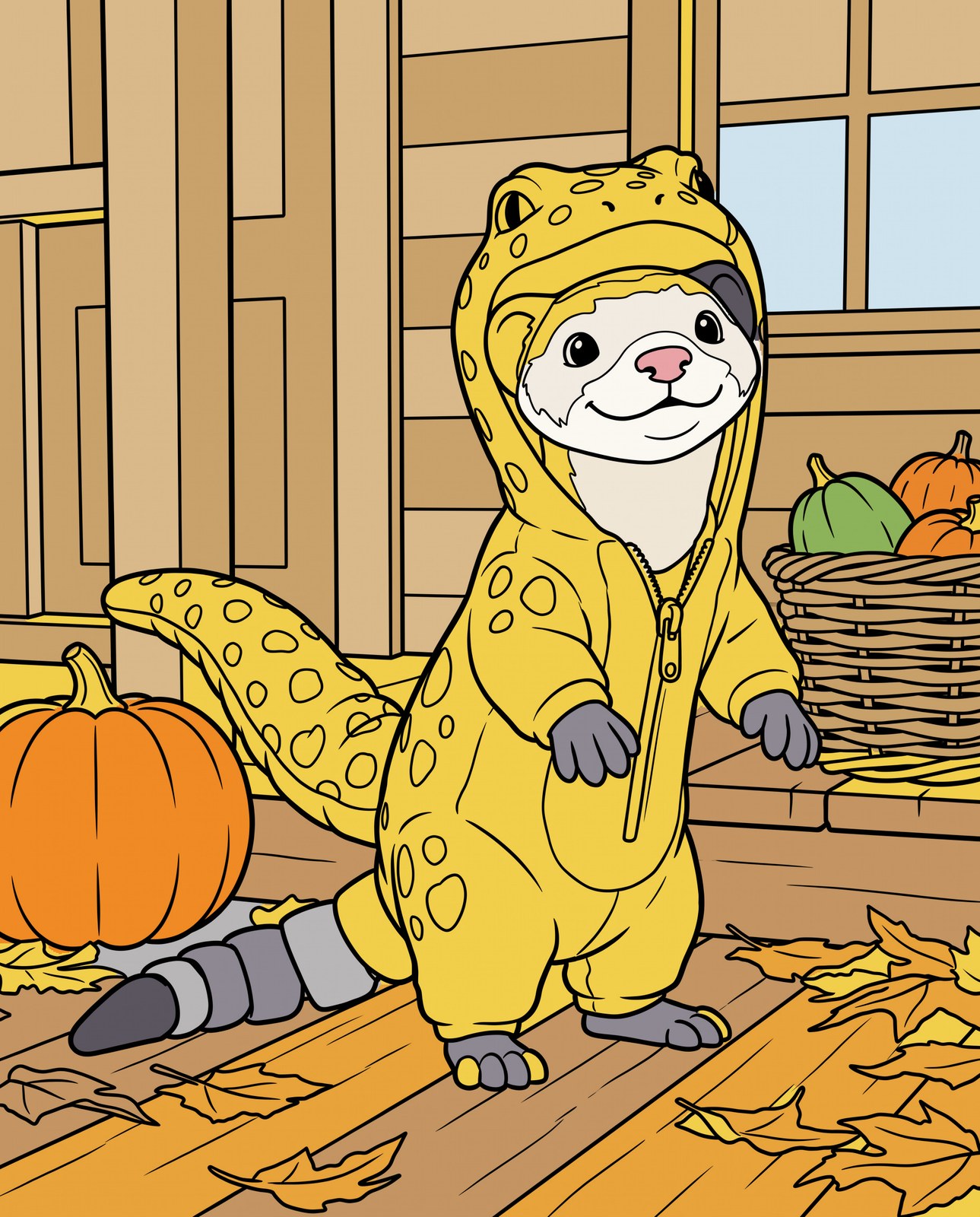 A colored example of Zip's gecko costume