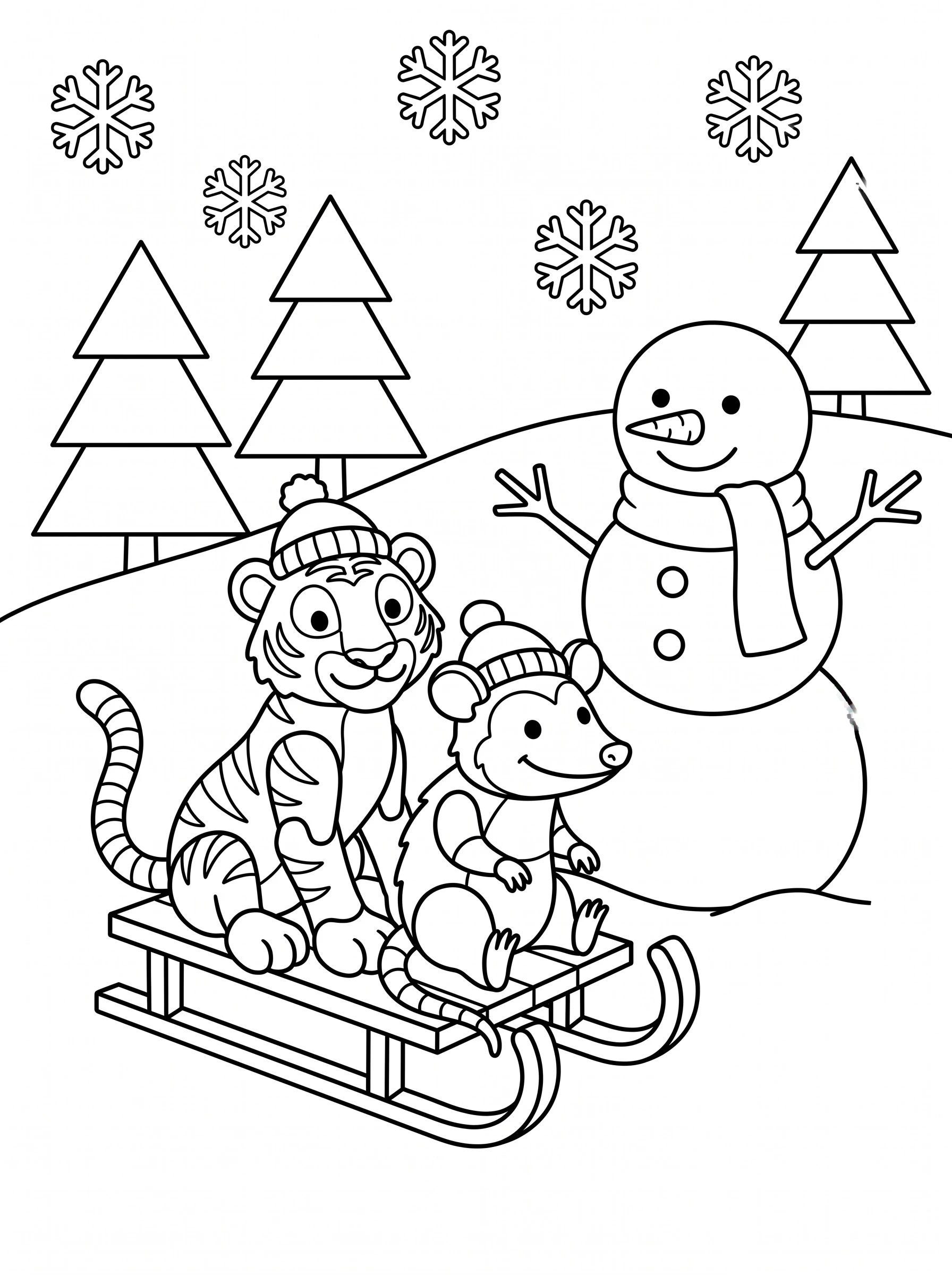 Snowman and Sled coloring page
